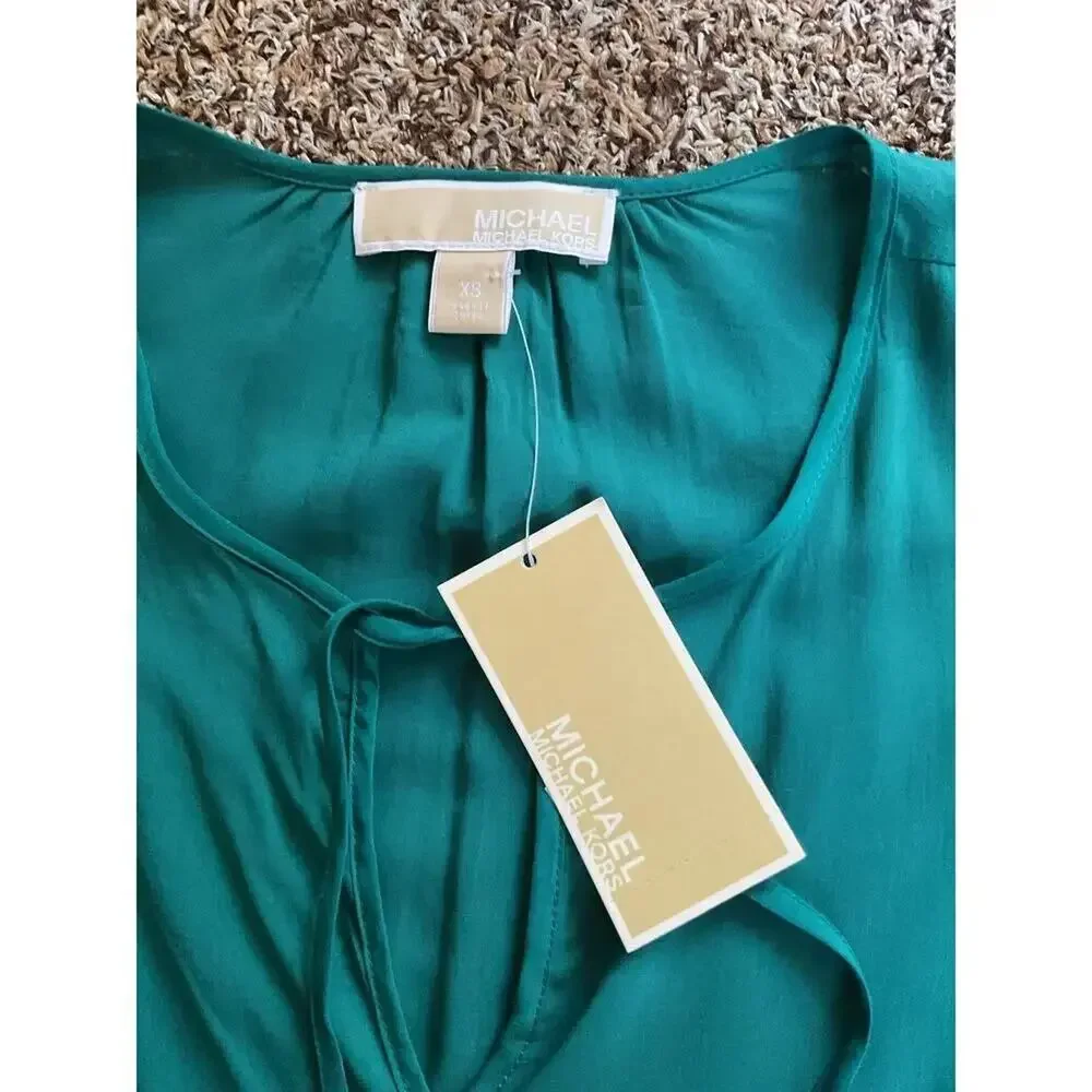 Michael Michael Kors Teal Peasant Blouse XS NWT Boho Top Gold Stud Detail Retro
